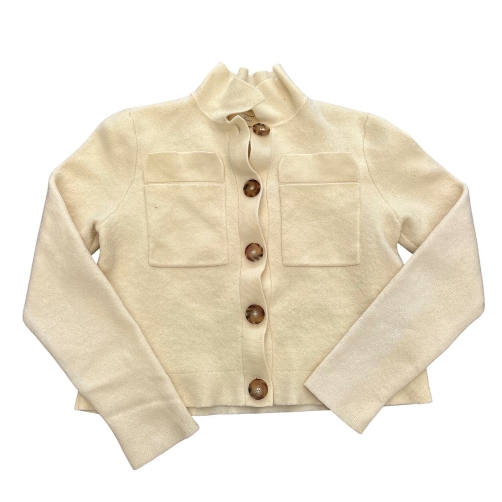Sezane La Maille Merino Wool Cardigan Ecru White Button Up Sweater S S211GIL049E